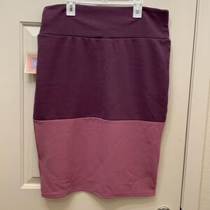 LuLaRoe Cassie XL Purple Lavender Pink Color Block Midi Skirt New Stretch